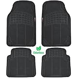 MotorTrend 4 Piece Heavy Duty Rubber Floor Mats - Odorless - All Weather Protection - Semi Custom Fit (Matte Black)