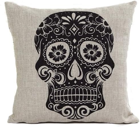 Cotton Blend Linen Throw Pillow Cushion Covers (Skull_01)