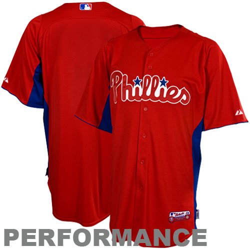 MLB Men's Philadelphia Phillies Short Sleeve Authentic Button Front Cool Base Batting Practice Jersey (Scarlet/Royal, XX-Large)