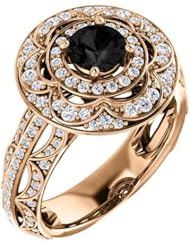18K Rose Gold Round Cut Black and White Diamond Ring -- LIFETIME WARRANTY