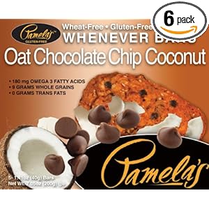 Pamela's Products Wheat Free & Gluten Free Whenever Bars Oat Choc Chip Coconut, 5 Count Box, 7.05-Ounce (Pack of 6)