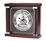 IMAGE OF Bulova Stratham Skeleton Mantel Clock - Walnut Pattern Veneer - Chrome Accents