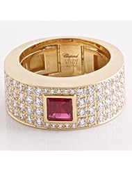 CHOPARD 18K Yellow Gold, White Diamond and Ruby Ring Size 7