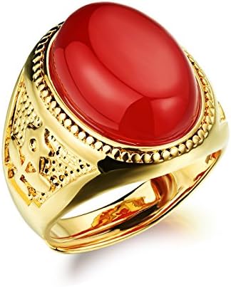WuBeFine Men's 18K Gold Inlaid Agate Stone Rings Wedding Accessories