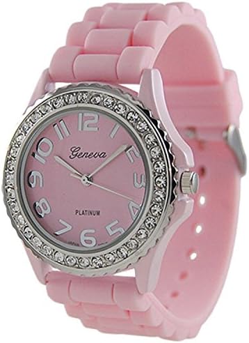 Geneva Platinum CZ Accented Silicon Link Watch, Large Face