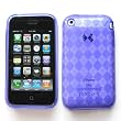 Apple iPhone 3G & 3GS Crystal Silicone Skin Case Transparent Purple Check Pattern Design