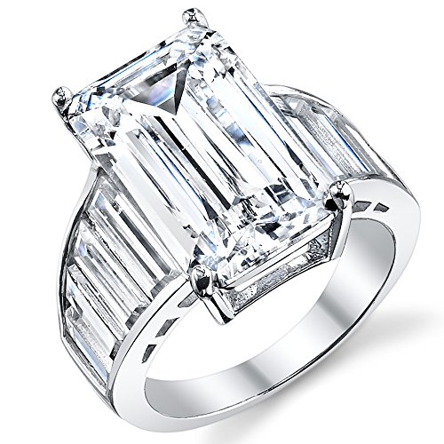 Angelina Jolie Sterling Silver Engagement Wedding Ring with Emerald Cut Cubic Zirconia 10 x 16 MM CZ