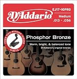 D'Addario EJ17-10PRO Phosphor Bronze Acoustic Guitar Strings - Medium, 13-56, 10 Sets with Free Pro-Winder