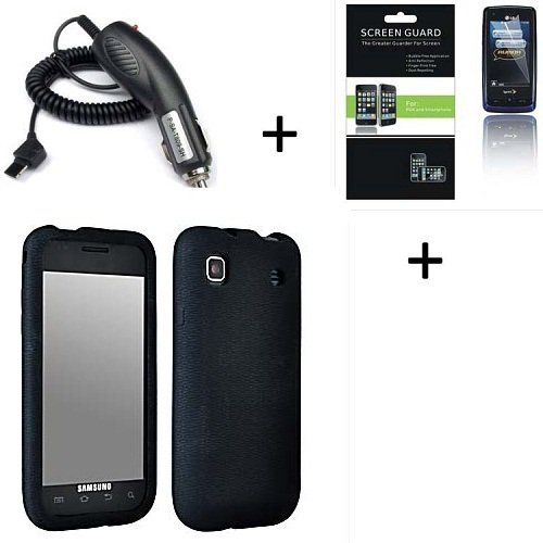 SAMSUNG Galaxy S VIBRANT T959 (T-Mobile) Black Gel Soft Skin Case + Screen Protector + Car Charger