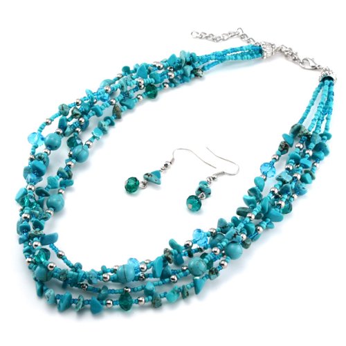 5 Multi Strand Turquoise Chips with Blue and Green Glass Beads 17