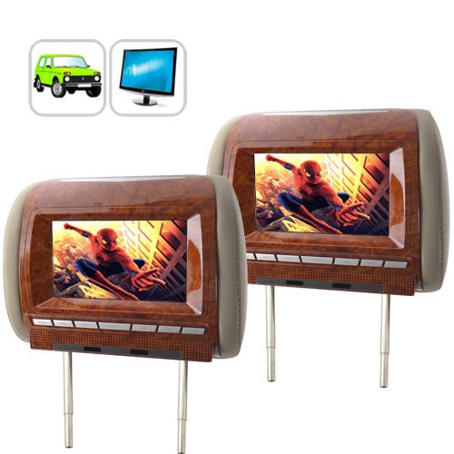 7 Inch Widescreen Headrest Monitor Pair - Luxury Edition Beige wide screen In car