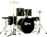 New Drum Set Black 5-Piece Complete Full Size with Cymbals Stands Stool Sticks