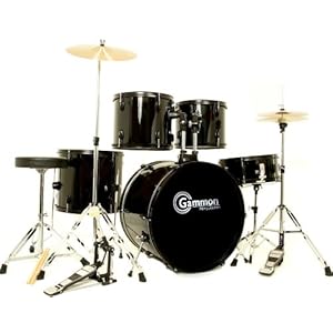 New Drum Set Black 5-Piece Complete Full Size with Cymbals Stands Stool Sticks