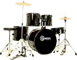 New Drum Set Black 5-Piece Complete Full Size with Cymbals Stands Stool Sticks