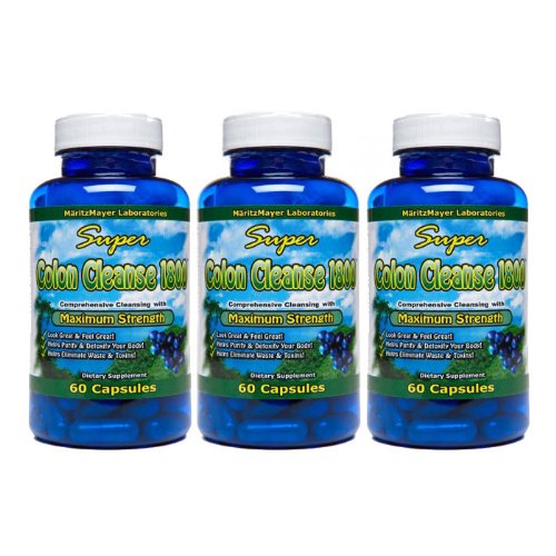 Super Colon Cleanse 1800 Max Strength Weight Loss Detox *All Natural with Acai Fruit and Fennel Seeds* #1 Most Effective | 3 Pack Supply