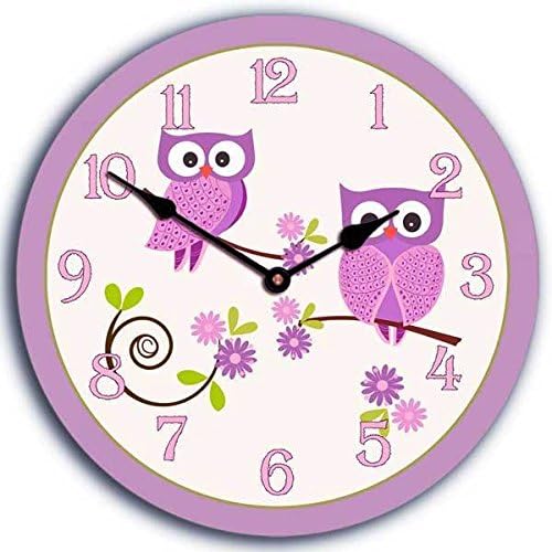 Purple Flowers Childrens Floral Bedroom Nursery Decorative Girls Plum Owl Clock