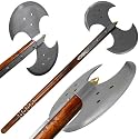 Double Blade Medieval Axe W/ Wood Handle And Carbon Steel