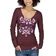 Mossimo Supply Co. Juniors V-Neck Raw Edge Printed Top - Berry
