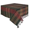 Durable Hand Woven 100% Cotton Green & Red Plaid Tablecloth 60x60 Inches
