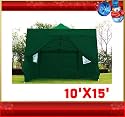 10'&times;15' Pop Up Canopy Tent Gazebo with 4 Removable Side Walls Green