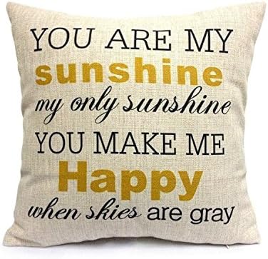 VYES You Are My Sunshine Cotton Linen Pillow Cover, 18 x 18-Inch