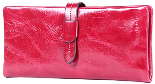 Borgasets Women's Soft Leather Trifold Wallet Zipper Coin Purse Rose