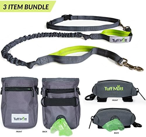 Tuff Mutt - Dog Bundle includes 3 Items: Hands Free Dog Leash, Treat Pouch for Training, Poop Bag Dispenser Leash Attachment