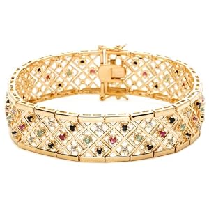 Yellow Gold Plated Sterling Silver Sapphire, Emerald and Ruby Diamond-Accent... by
