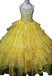 Girls Floor Length  Halter Crystal Lace Beaded Crystals Sequined Organza  Ball Gown Flower-Girl Dress/Pageant Dress 