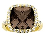 14k Yellow Gold Smoky Quartz and Diamond Ring, Size 7 by Duneier of NY