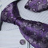 Ph1005 Designer Inspired Purple Black Paisleys Pattern 100%
Jacquard Woven Silk Tie Hanky Mens Necktie and Cuff Links Cufflinks
and Handkerchiefs Set with Gift Box Set