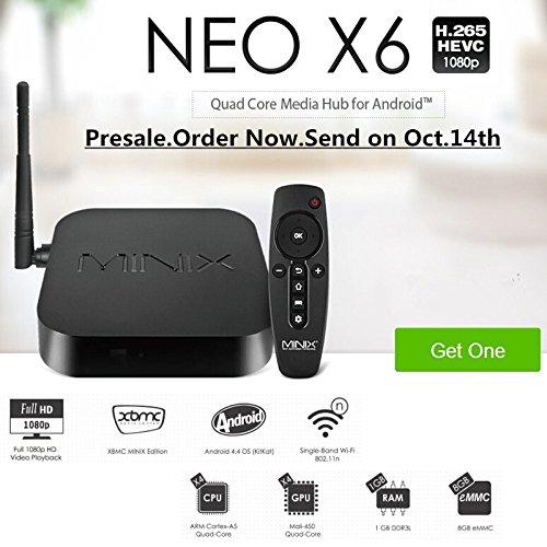 MINIX NEO X6 X6-H(1GB Ram 8GB Rom) MINIX X6 Quad Core Android4.4.2 Smart TV Box 4K 3D Blu-ray ISO Streaming Media Player Mini PC Amlogic2.4GHZ/5.8GHZ Dual Band Wifi Preinstalled XBMC 4K/RMVB/DTS/DOLBY +OURSPOP 8GB USB Drive(Presale-order now send on Oct.14th)