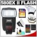 Canon Speedlite 580EX II Flash with 16GB SD Card + Softbox + Bounce Diffuser + (4) Batteries & Charger + Accessory Kit for EOS 7D, 5D, 60D, 50D, Rebel T3, T3i, T2i, T1i, XS Digital SLR Cameras
