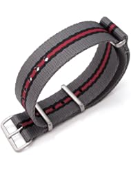 MiLTAT 20mm G10 NATO military watch strap ballistic nylon Extra Thick - Grey, Black & Red, Polished