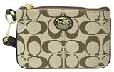 Coach Sutton Signature Small Wristlet Khaki Mahogany