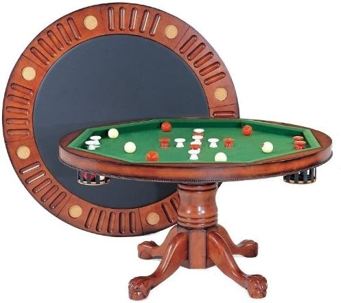 3 in 1 Game Table - Round 54" Bumper Pool, Poker & Dining in Antique Walnut By Berner Billiards