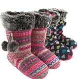 Ladies Eskimo Knitted Ankle Boot Pom Pom Slippers 3-8