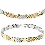 Spikes Womens 316L Stainless Steel Tri-Tone Bracelet & Necklace Combo Set
