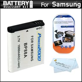 Battery Kit For Samsung DV300F DualView Digital Camera Includes Extended Replacement (1000Mah) BP88 Battery + LCD Screen Protectors + MicroFiber Cleaning Cloth