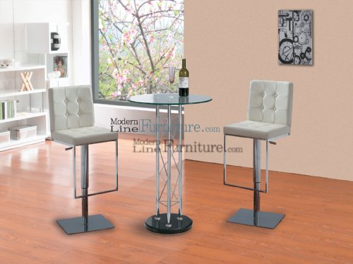 Modern Furniture Glass and Chrome Bar Table w/ Two Matching Commercial Grade Hydraulic Stools