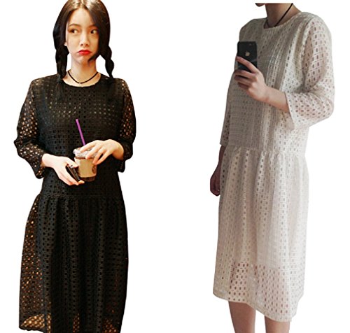 【 UN ANANAS 】 メッシュ スタイリッシュ レース ワンピース ドレス シースルー 春 レディース ブラック ホワイト 韓国 スタイル 全２色