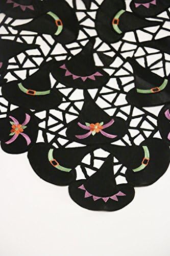 Embroidered Witches Hats Fall Halloween Table Topper - 36" Hand Cutwork Home Decor Linens/Centerpiece - Parties, Entertainment & Gift