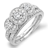 Sale  14k White Gold Round Cut 3 Stone Diamond Ladies Engagement Ring Matching Band Set 3/4 CT (1.00 cttw, G-H Color, I1-I2 Clarity)