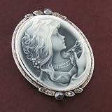 Medium Gray Rhinestones Vintage Antique Victorian Style Cameo Brooch Pin