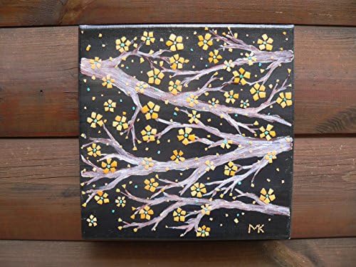 Mosaic Wall Art Original Painting 8"x8" Cherry Blossom EggShell Mixed Media Collage Home Decor