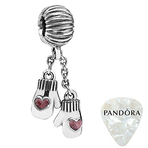 Winter Mittens, Pink Enamel Charm, Two Piece Bundle, with Pandora Clasp Opener