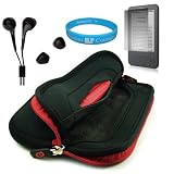 Red Premium Durable Jet Neoprene Protective Glove Sleeve Case Cover for Amazon Kindle 3 Wireless Reading Device 3G Wi-Fi 6 inch Display Clear Screen Protector for Amazon Kindle 3G Wi-Fi Hi-Fi Noise Reducing Earbuds Headphones SumacLife TM Wisdom Courage Wristband