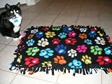 Darling Hearts & Paw Print Black Fleece Dog & Cat Blankets for Pet Beds & Gifts - Medium (Approx. 32 X 25)
