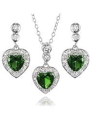 Alexandria Collection Sterling Silver Green Cubic Zirconia Heart Jewelry Set