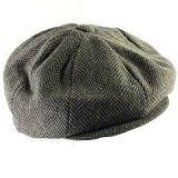 WOOL HERRINGBONE NEWSBOY GATSBY DRIVER CAP HAT * DARK BROWN * Large / Extra Large